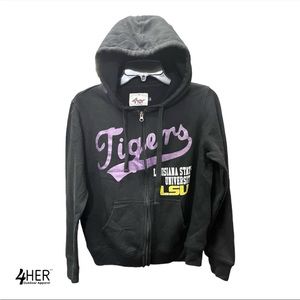 LSU Tigers Black Zip Up Hoodie, older girls Size Large